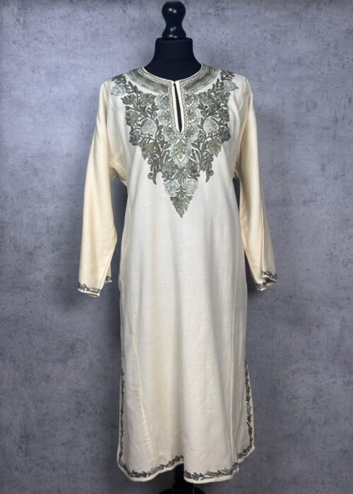 Sheen Gul Cream Acro Wool Aari Embroidered Pheran