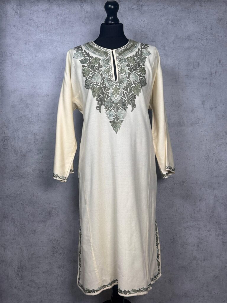 Sheen Gul Cream Acro Wool Aari Embroidered Pheran