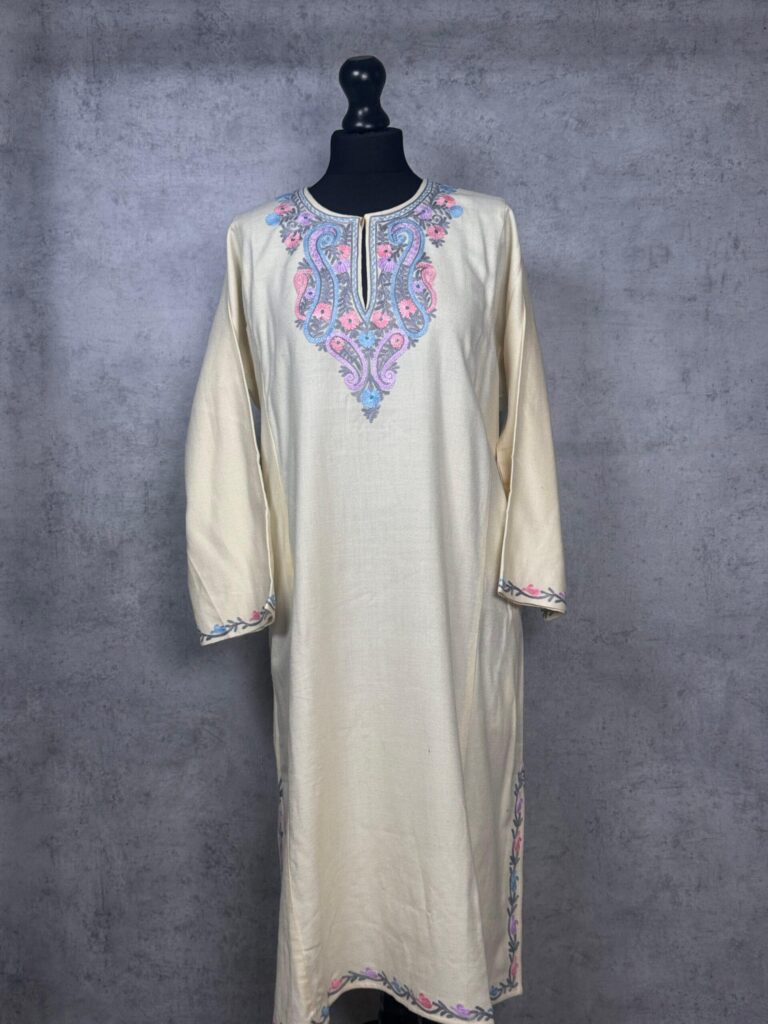 Firdaus Cream Acro Wool Aari Embroidered Pheran