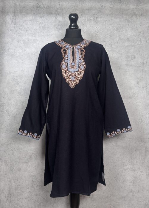 Samaa Handcrafted Acro Wool Kurti with Kashmiri Needlework (Ebony Black)