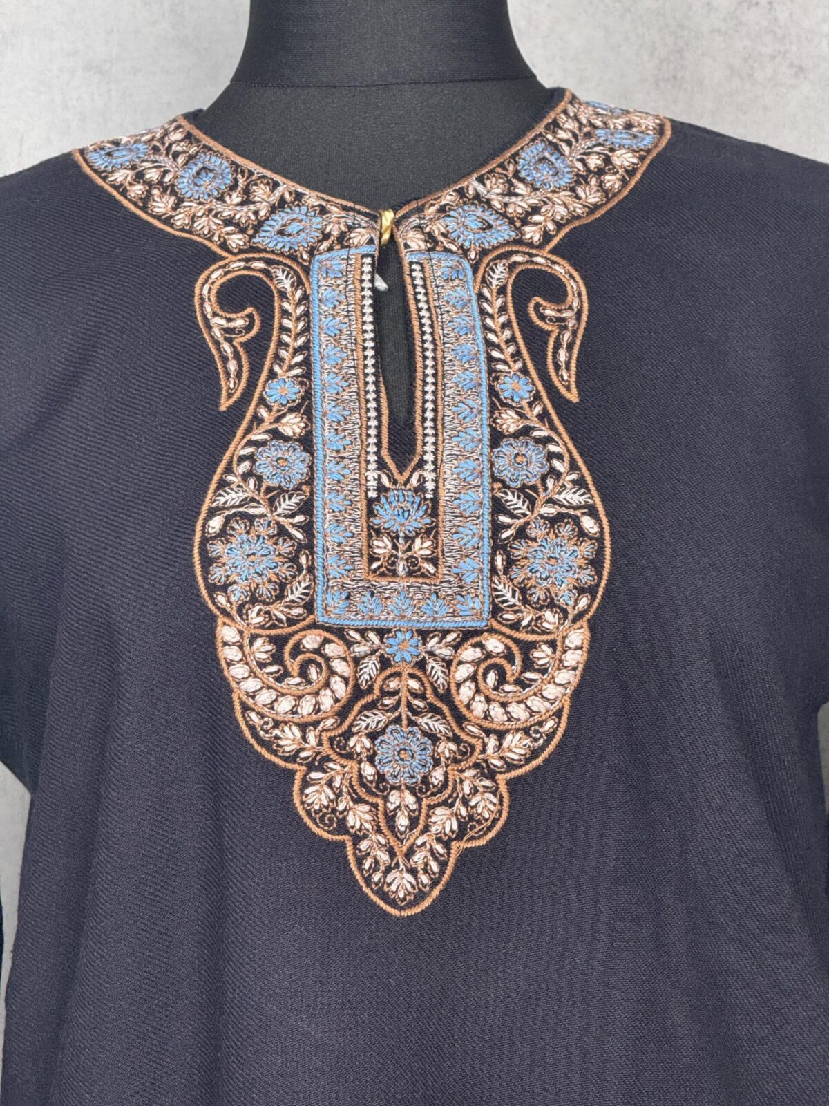 Samaa Handcrafted Acro Wool Kurti with Kashmiri Needlework (Ebony Black)
