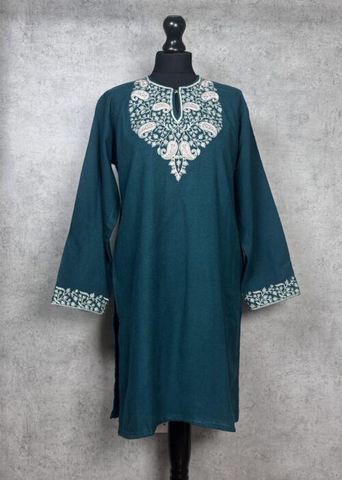 Aarzoo Handcrafted Acro Wool Kurti with Kashmiri Needlework (Emerald Green)