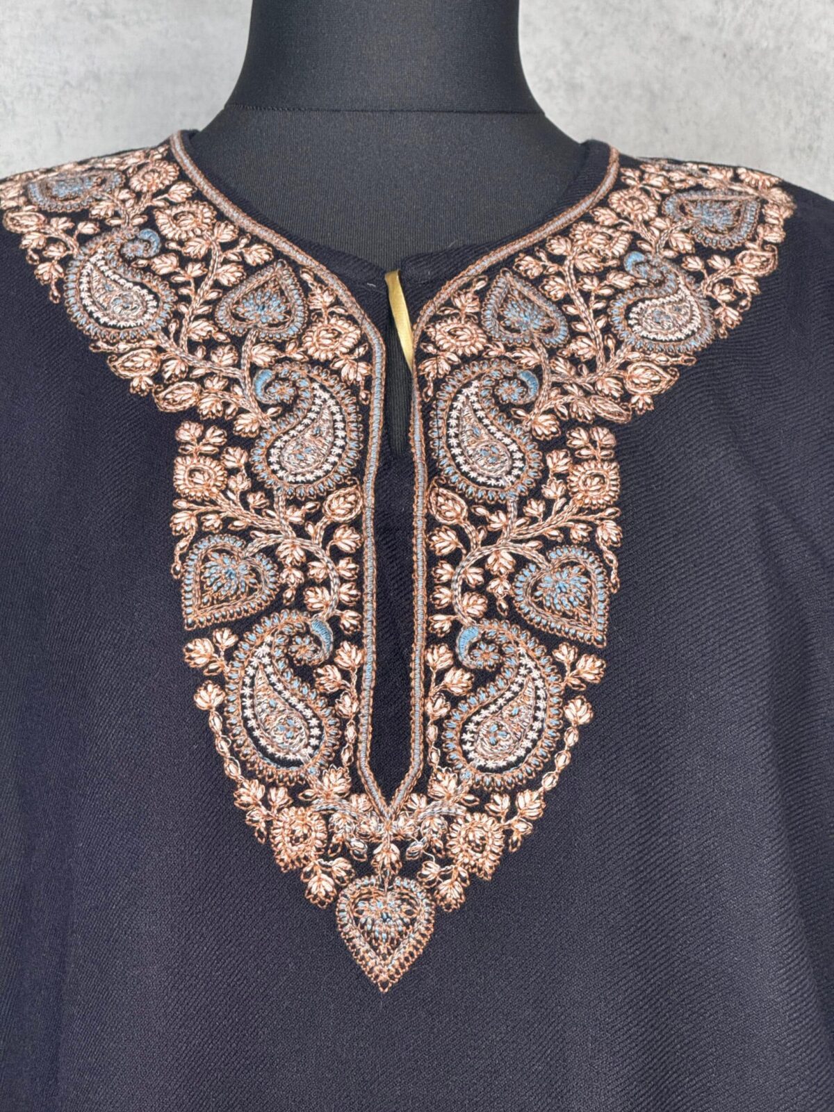 Nooré Shaam Handcrafted Acro Wool Kurti with Kashmiri Needlework (Midnight Black)
