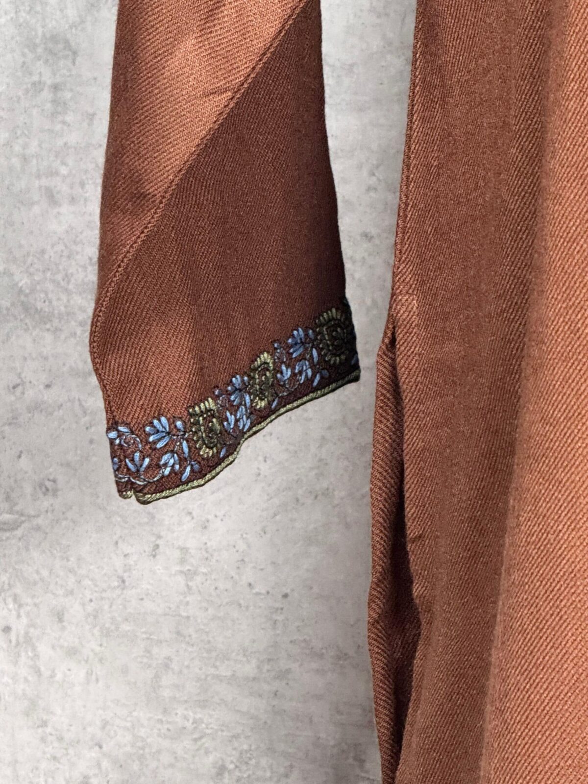 Aabroo Handcrafted Acro Wool Kurti with Kashmiri Paisley Needlework (Chestnut Brown)