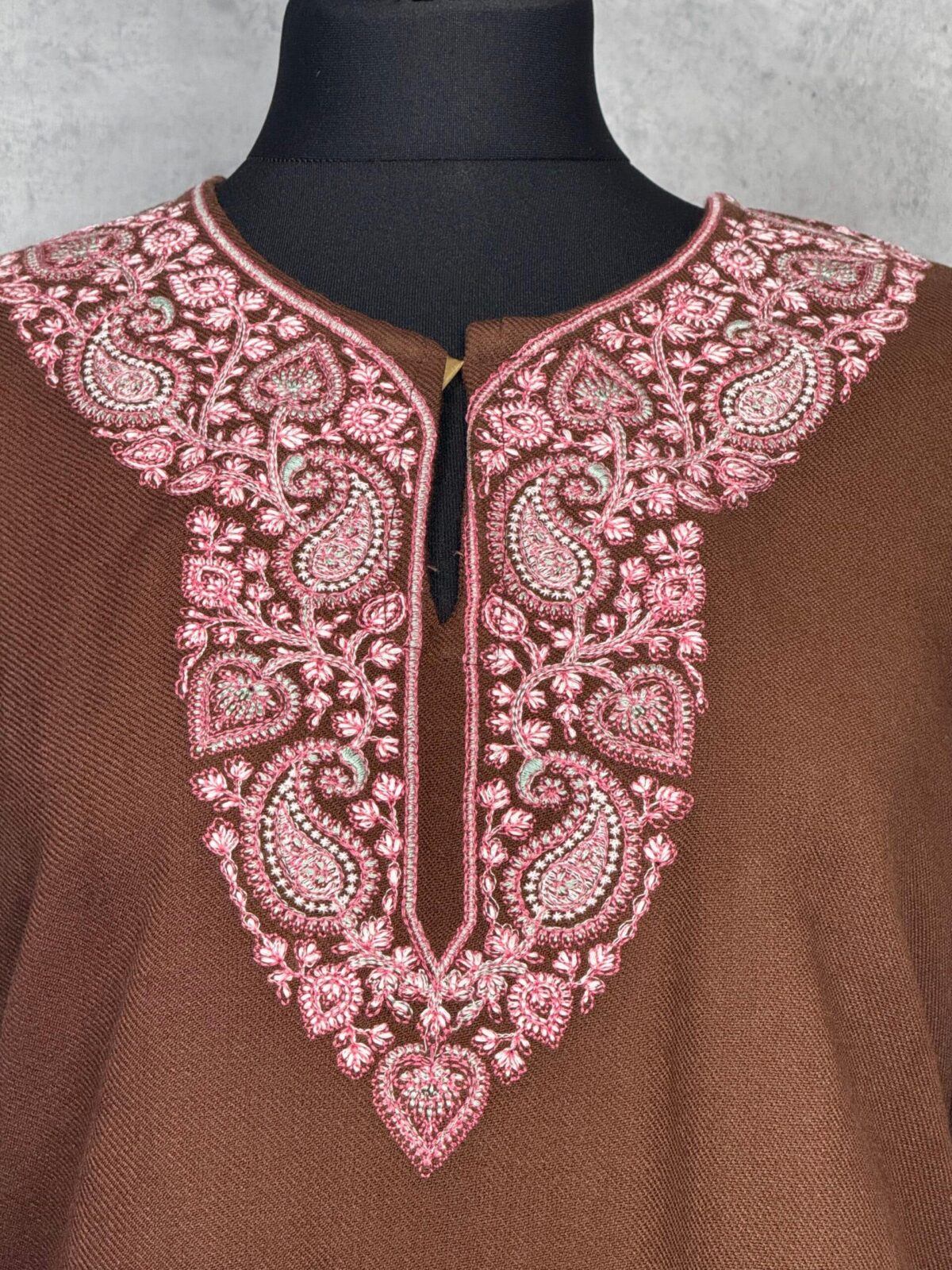 Mahira Handcrafted Acro Wool Kurti with Kashmiri Needlework (Cocoa Brown)