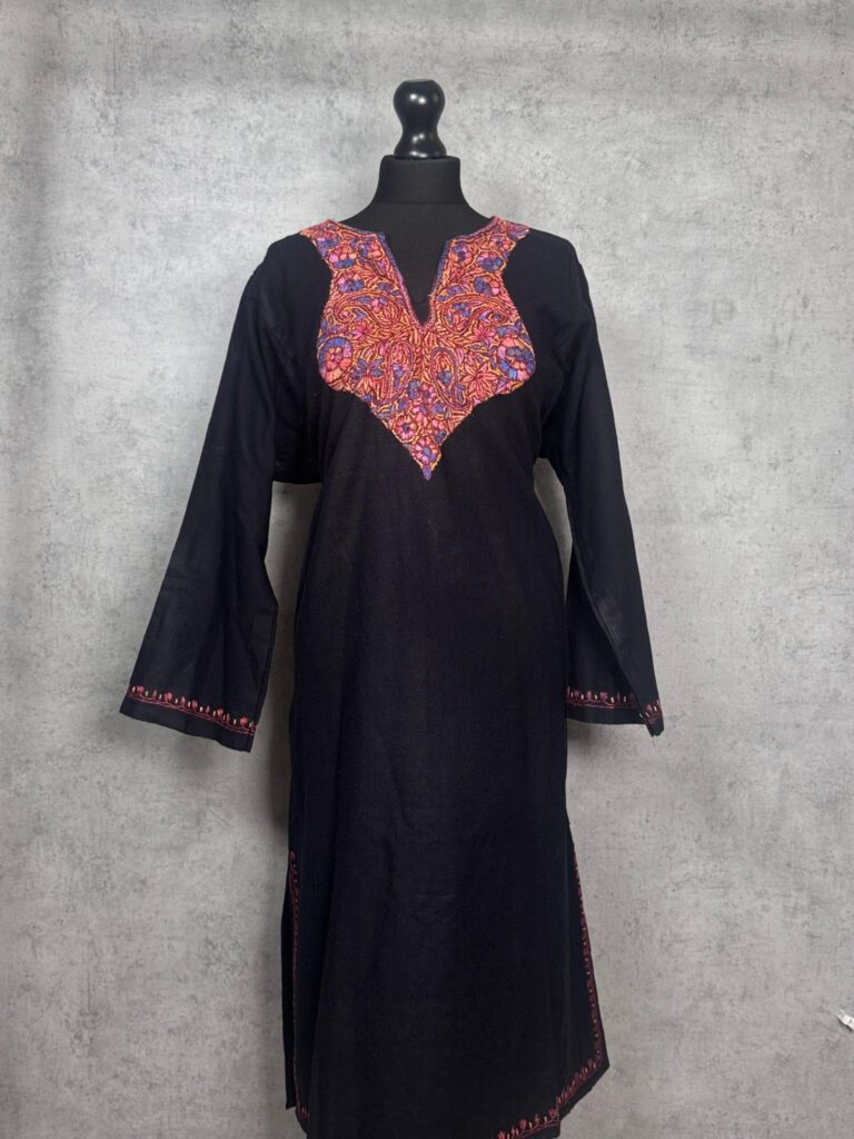 Rimzaan Deep Black Hand Needle Work Pheran