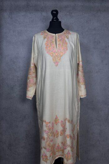 Rozaan Ivory Acro Wool Aari Embroidered Pheran