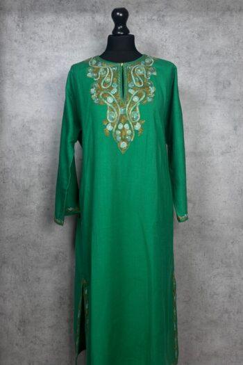 Sabz Gul-Green Acro Wool Aari Embroidered Pheran