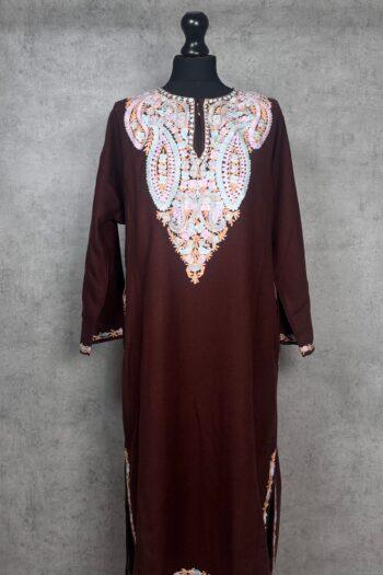 Mehzaar Brown Acro Wool Aari Embroidered Pheran