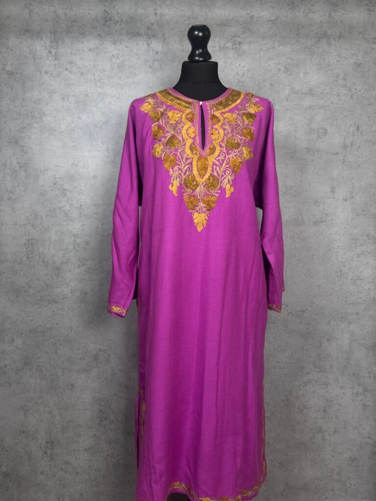 Mehrun Magenta Acro Wool Aari Embroidered Pheran
