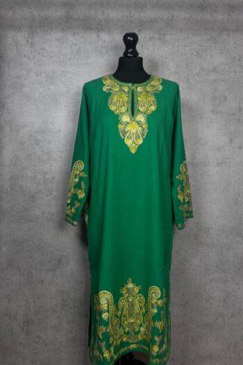 Haerzaan Green Acro Wool Aari Embroidered Pheran