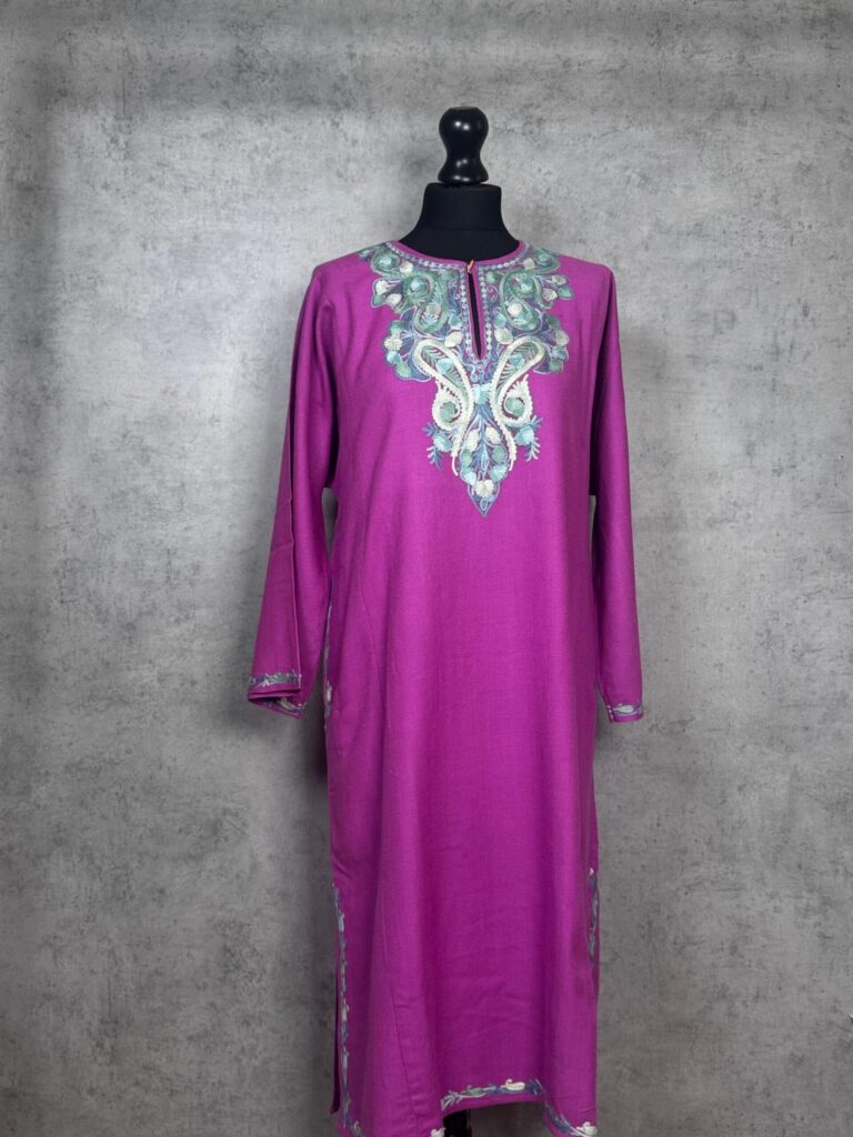 Roshanzal Magenta Acro Wool Aari Embroidered Pheran