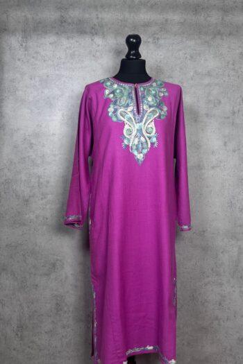 Roshanzal Magenta Acro Wool Aari Embroidered Pheran