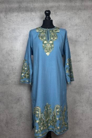 Zewar-e-Neel Kashmiri Acro Wool Aari-Embroidered Pheran