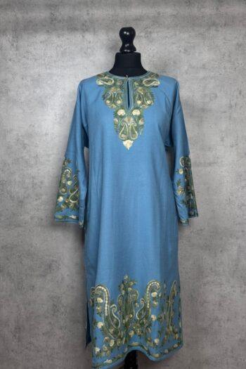 Zewar-e-Neel Kashmiri Acro Wool Aari-Embroidered Pheran