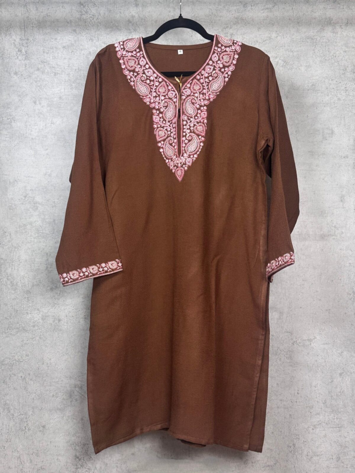 Mahira Handcrafted Acro Wool Kurti with Kashmiri Needlework (Cocoa Brown)