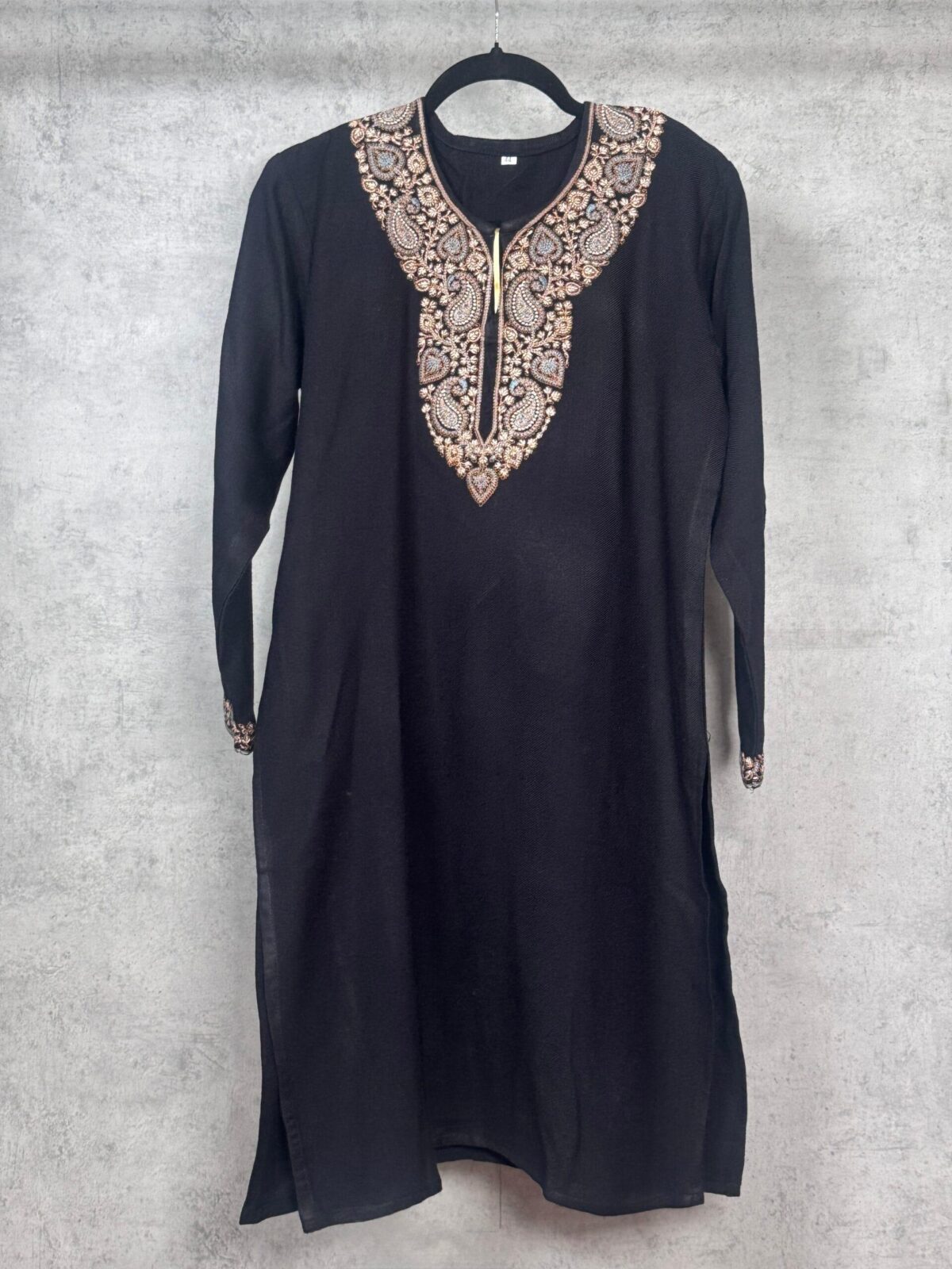 Nooré Shaam Handcrafted Acro Wool Kurti with Kashmiri Needlework (Midnight Black)