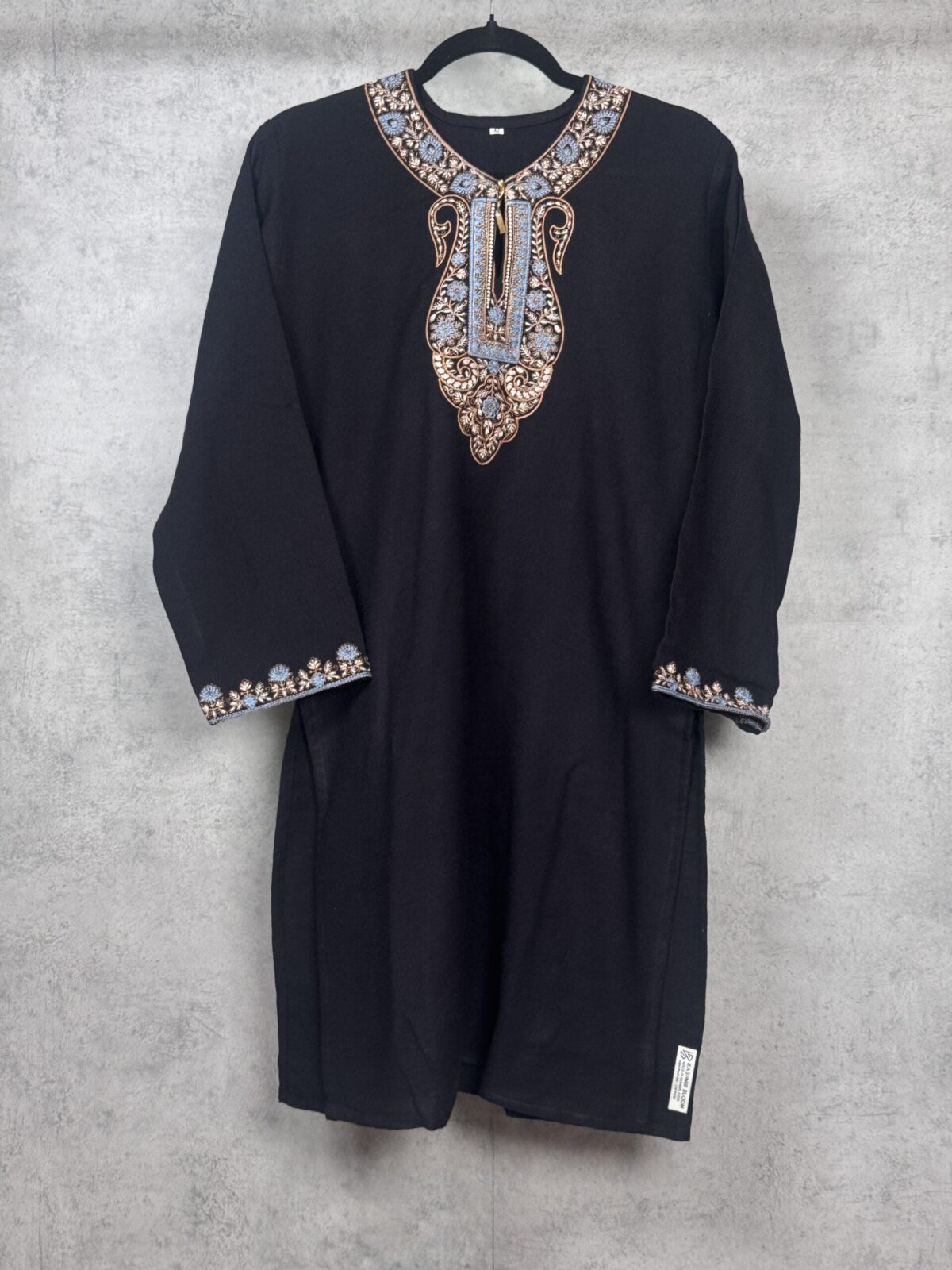 Samaa Handcrafted Acro Wool Kurti with Kashmiri Needlework (Ebony Black)