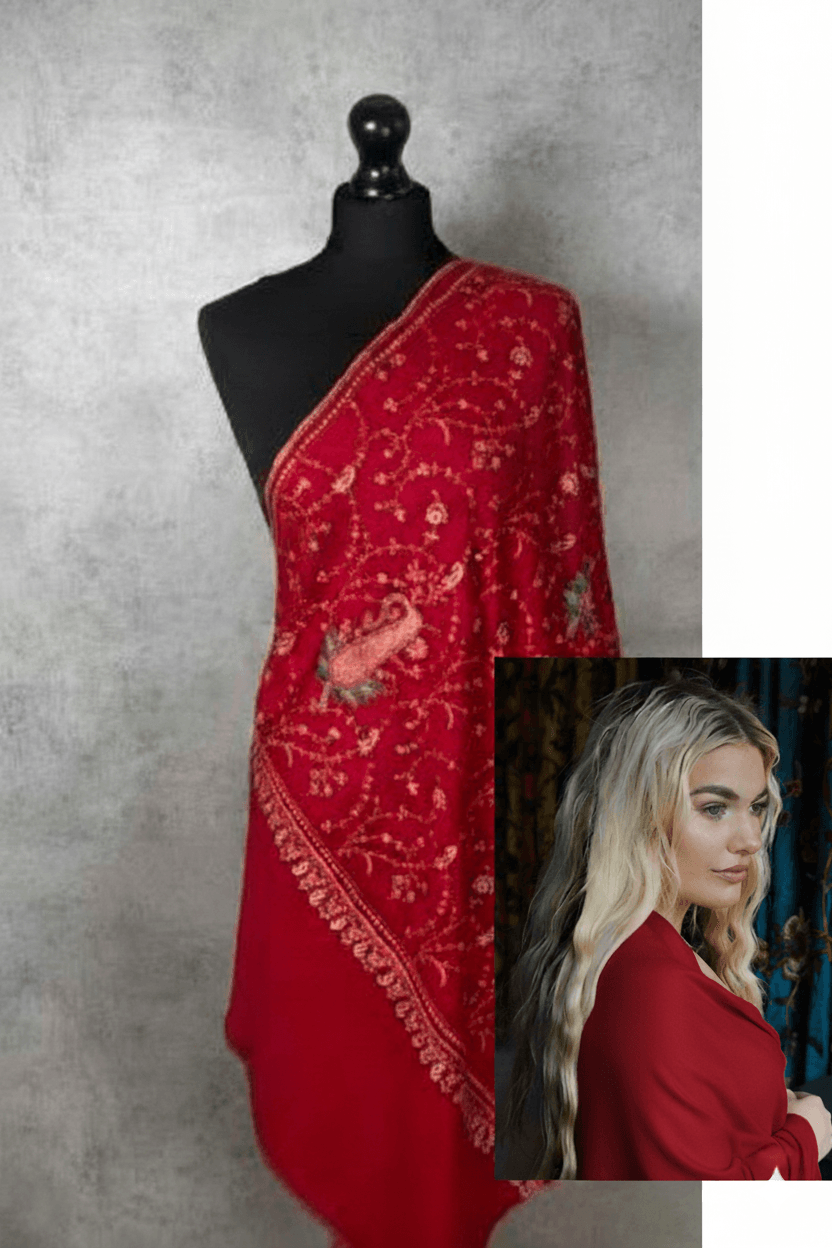 Limited Edition: Red Embroidered Pashmina Shawl