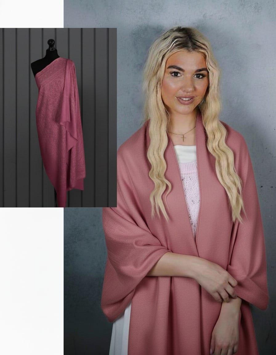 Graceful Pink Scarves in Varied Shades Styled on Model and Mannequin – Kashmir Bloom