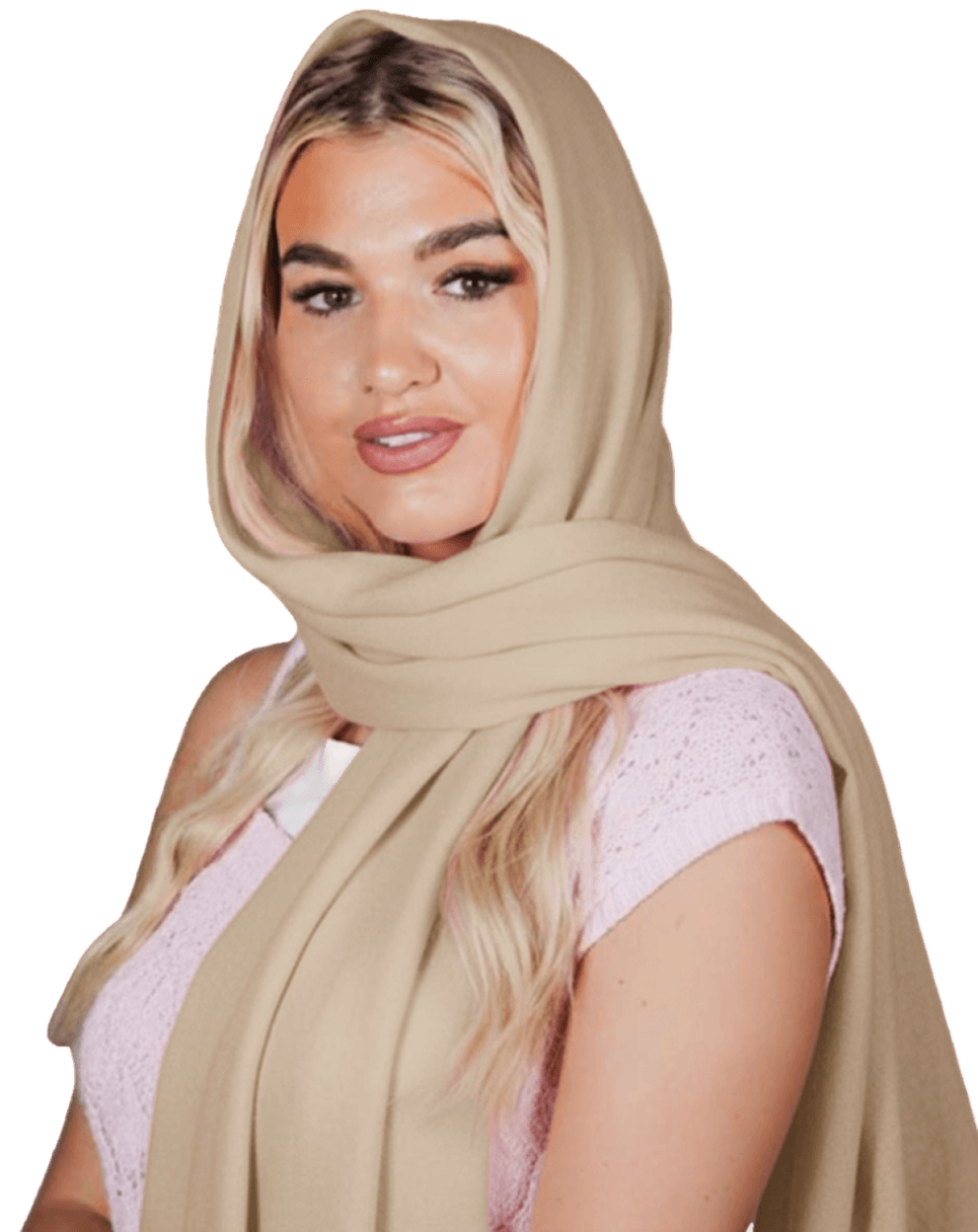Woman Wearing A Beige Scarf