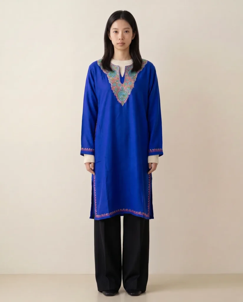 Neelum Cobalt Blue Hand Needle Work Pheran