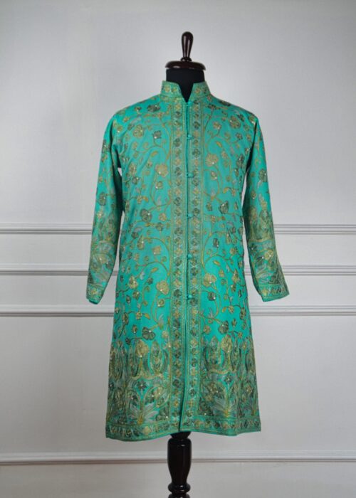 The Emerald Whispers Kashmiri Long Woollen Jacket