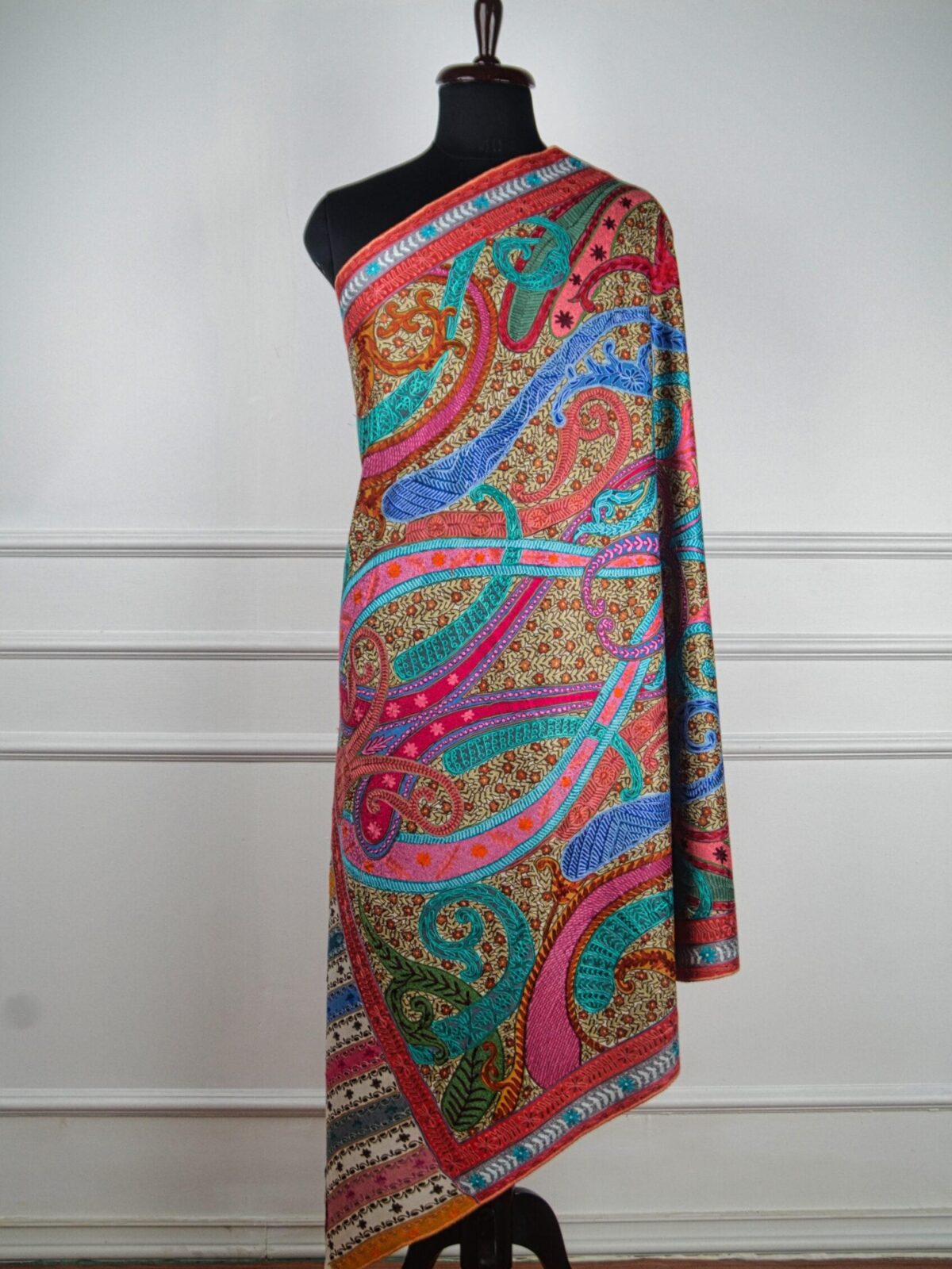 Rang-e-Naghma Kalamkari Hand Painted Wool Shawl