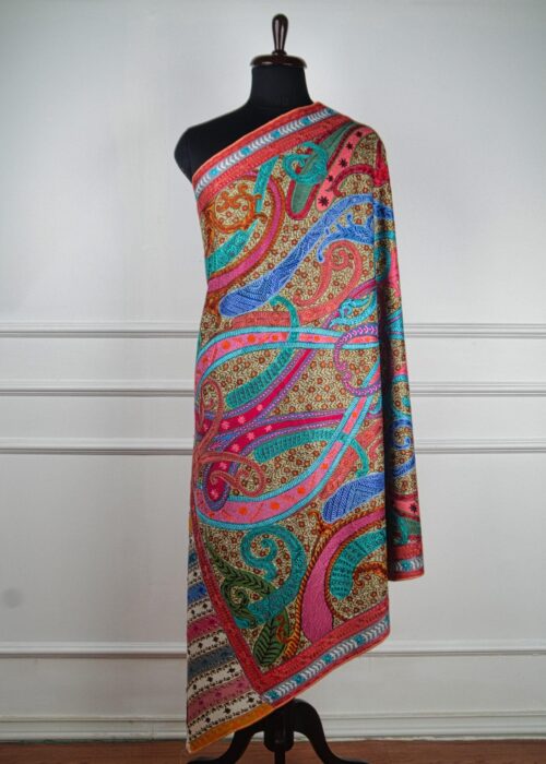 Rang-e-Naghma Kalamkari Hand Painted Wool Shawl