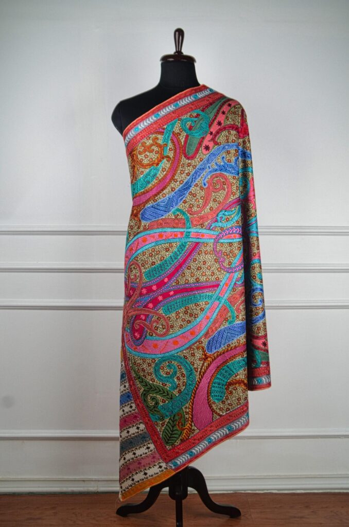 Rang-e-Naghma Kalamkari Hand Painted Wool Shawl