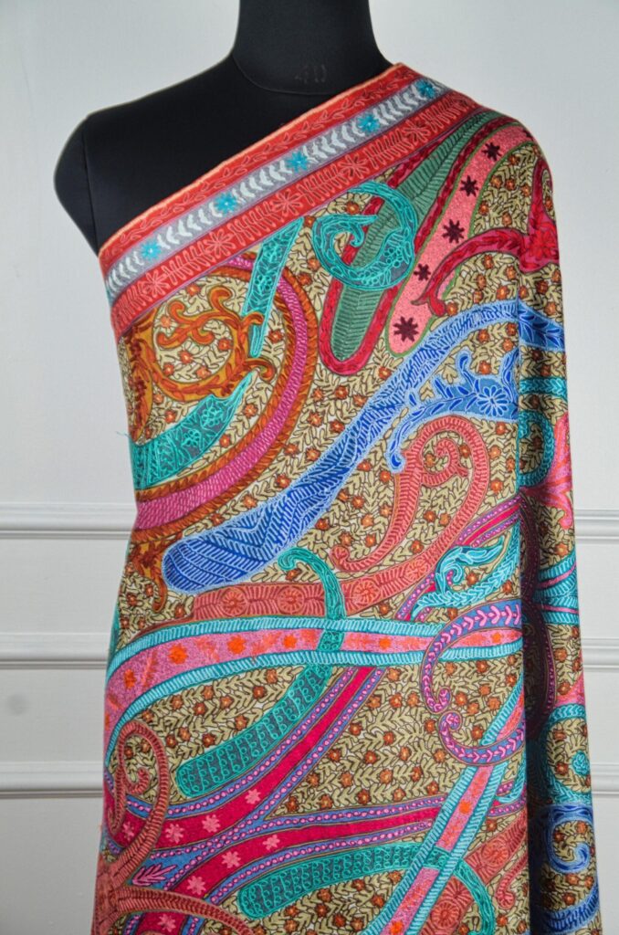 Rang-e-Naghma Kalamkari Hand Painted Wool Shawl