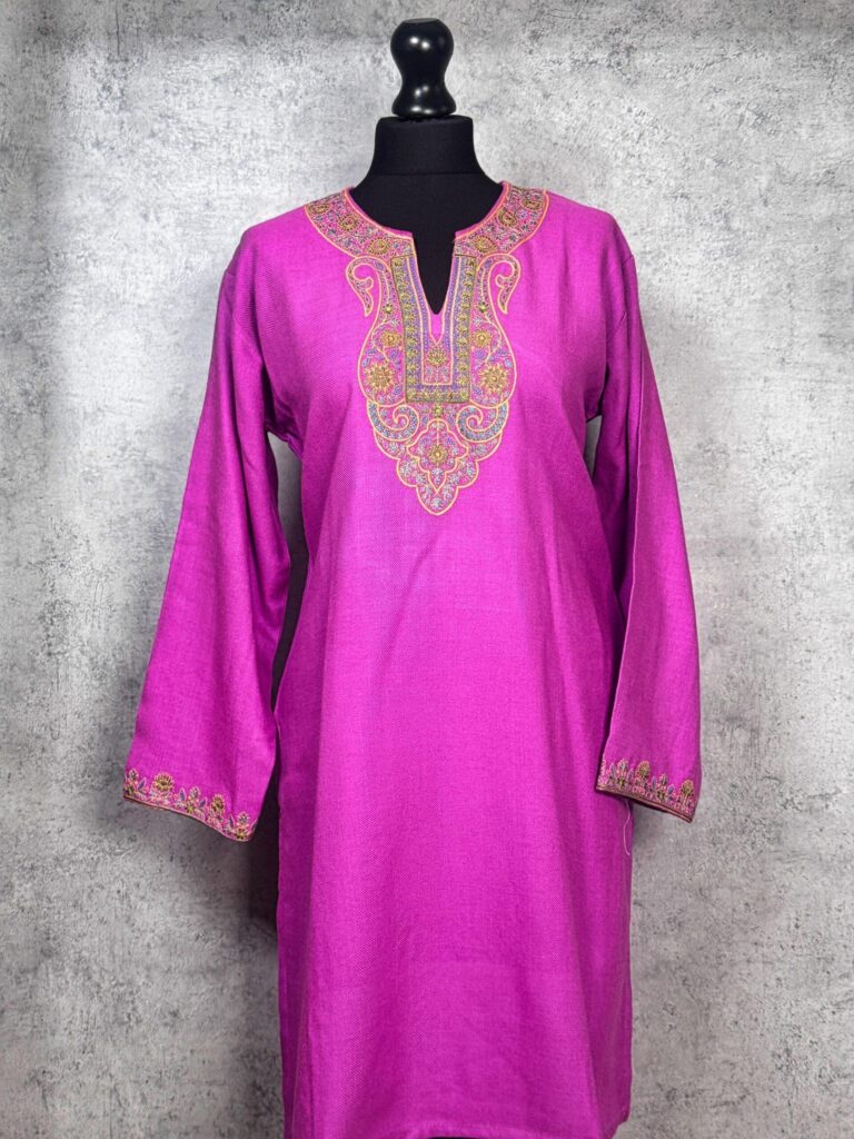 Gulnar Handcrafted Acro Wool Kurti with Kashmiri Needlework