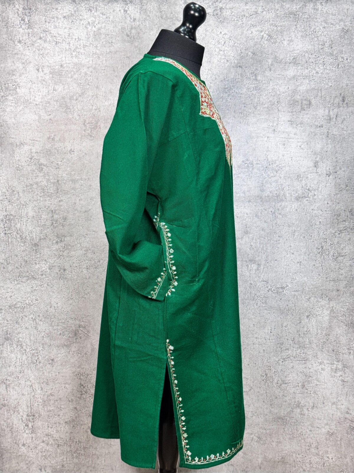 Zumarud Forest Green Acro Wool Pheran with Hand Needle Work