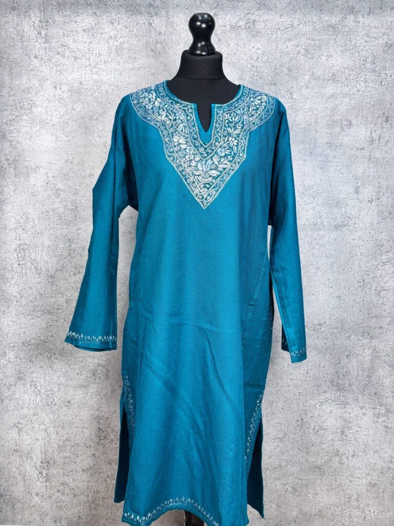 Sabeen Teal Hand Needle Work Pheran