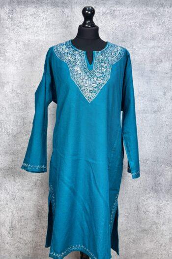 Sabeen Teal Hand Needle Work Pheran