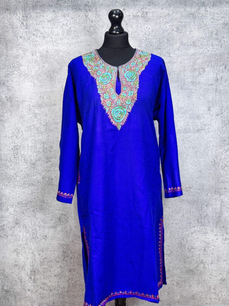 Neelum Cobalt Blue Hand Needle Work Pheran