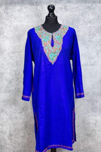 Neelum Cobalt Blue Hand Needle Work Pheran