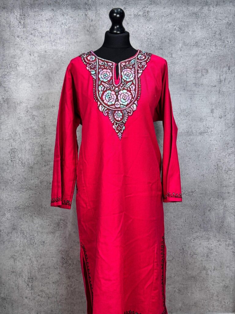 Inaya Deep Rose Hand Needle Work Pheran