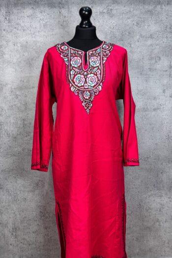 Inaya Deep Rose Hand Needle Work Pheran