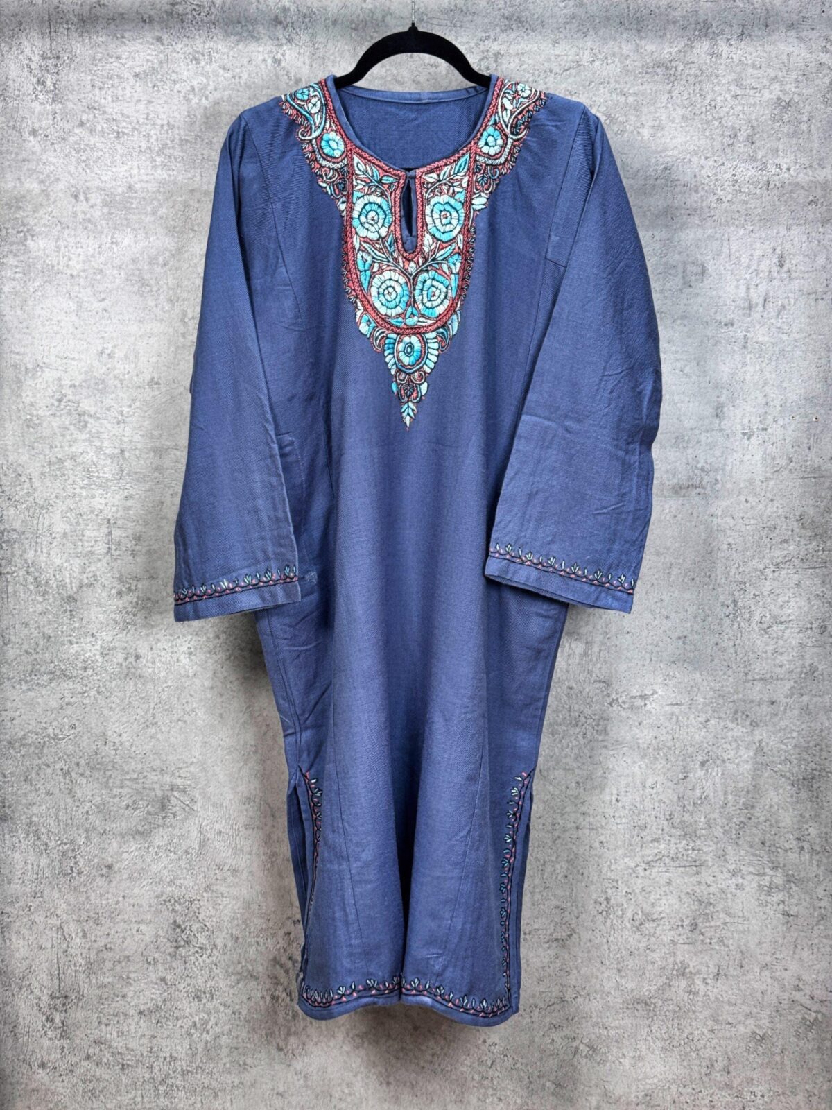 Yaqoot Smoky Grey Acro Wool Pheran with Hand Needle Work