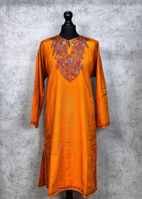 Sehrish Ochre Hand Needle Work Pheran