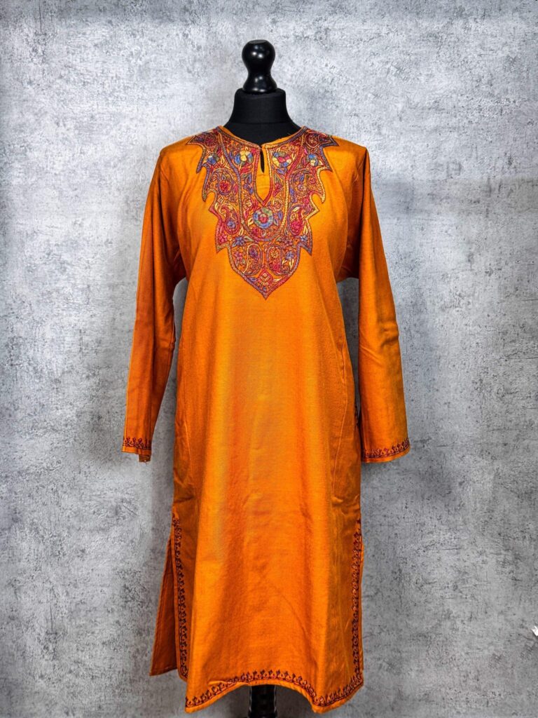 Sehrish Ochre Hand Needle Work Pheran