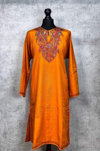 Sehrish Ochre Hand Needle Work Pheran