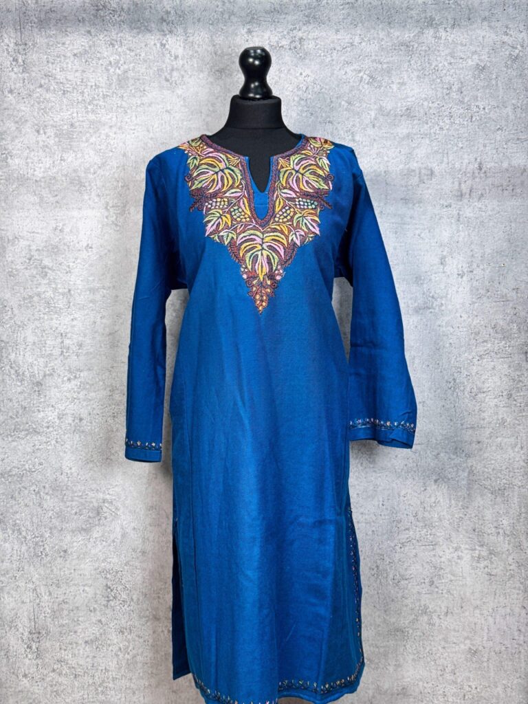 Sarvangi Indigo Blue Hand Needle Work Pheran