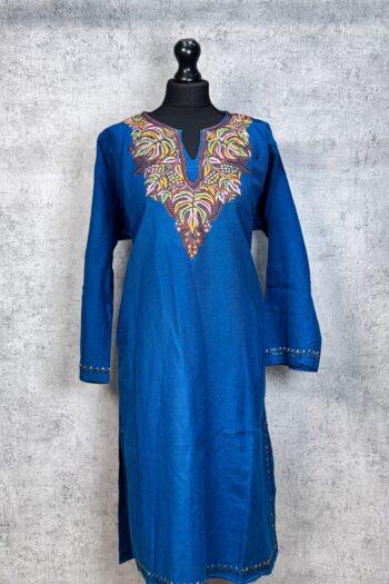 Sarvangi Indigo Blue Hand Needle Work Pheran