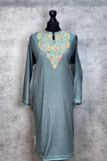 Afsana Sage Green Hand Needle Work Pheran