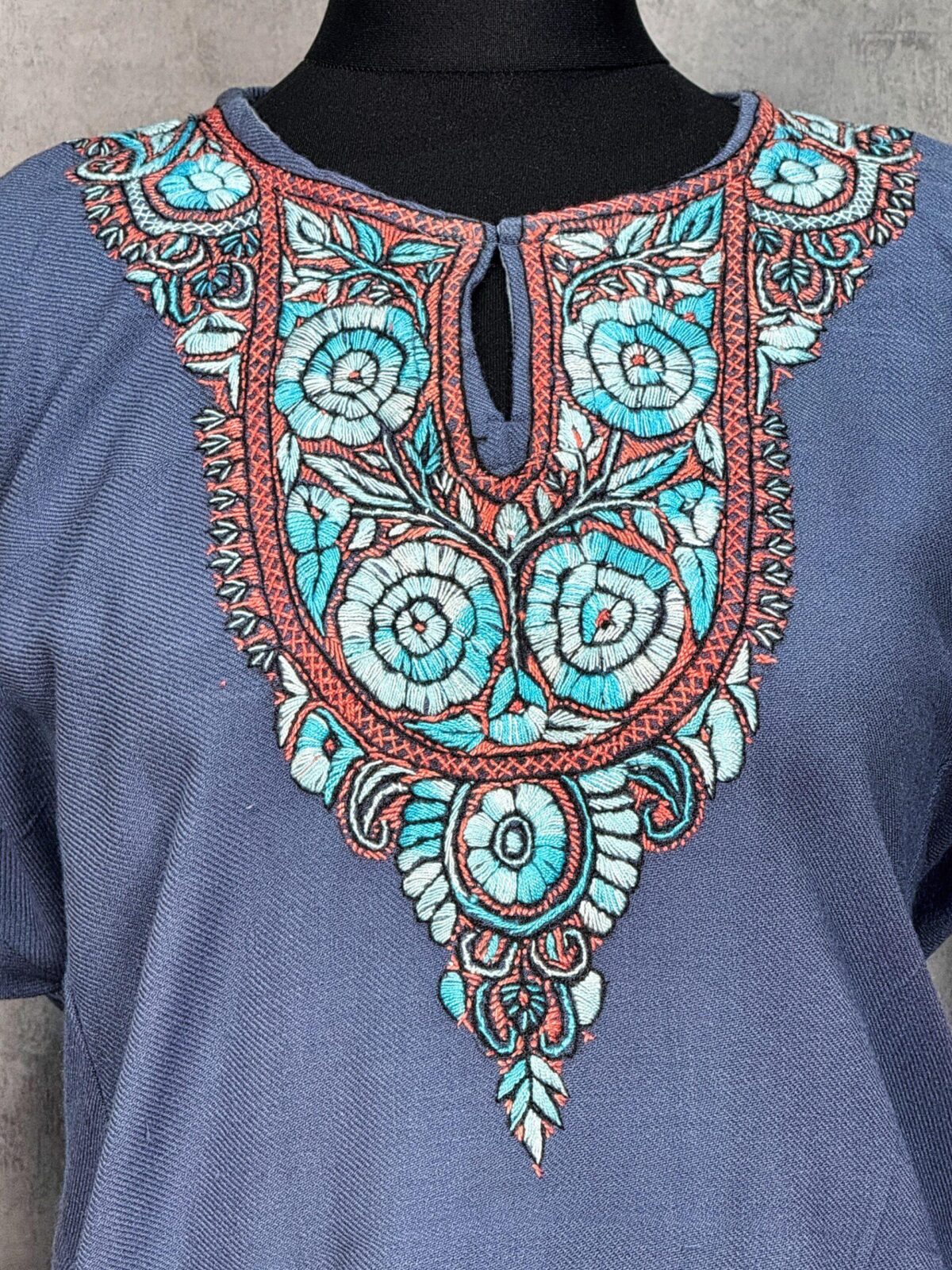 Yaqoot Smoky Grey Acro Wool Pheran with Hand Needle Work