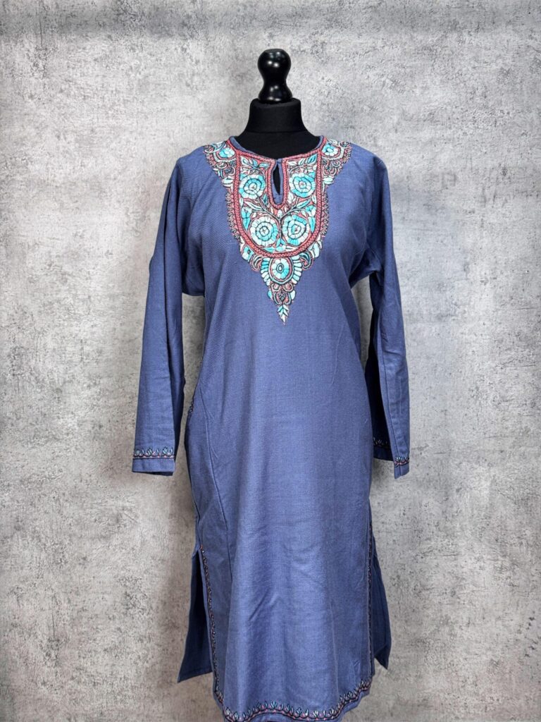 Yaqoot Smoky Grey Acro Wool Pheran with Hand Needle Work