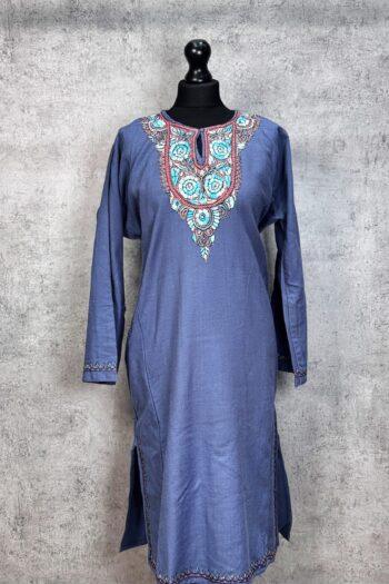 Yaqoot Smoky Grey Acro Wool Pheran with Hand Needle Work