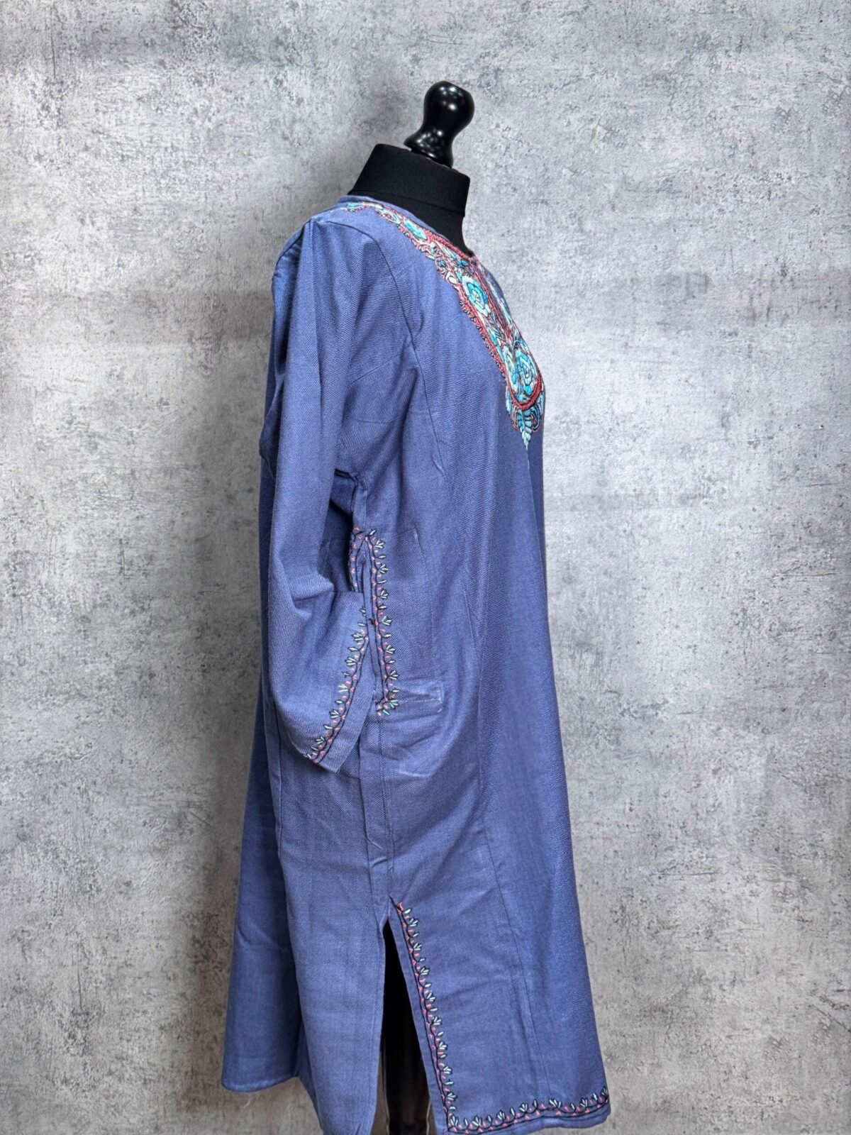 Yaqoot Smoky Grey Acro Wool Pheran with Hand Needle Work